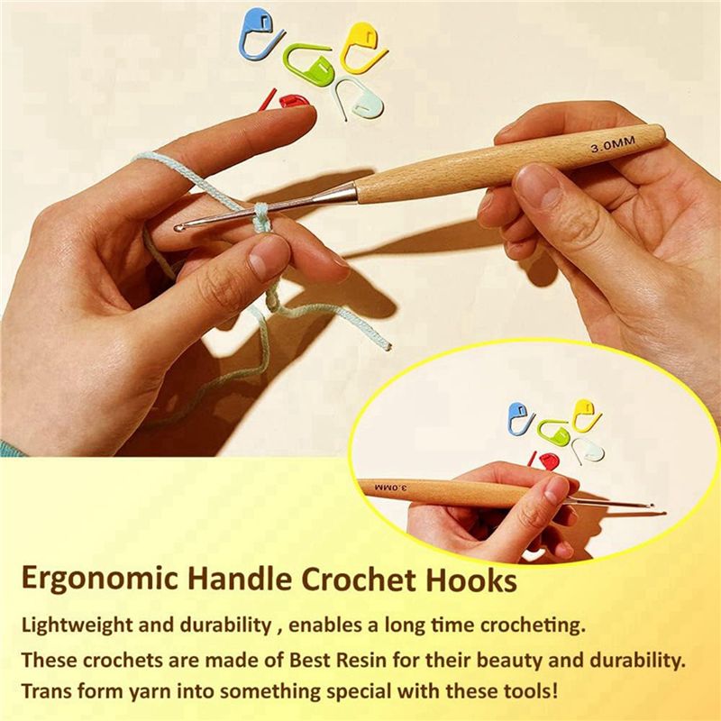 ABJI-40 crochets à crochet en  - Wooden Crochet Hooks Ergonomic Handle avis et prix